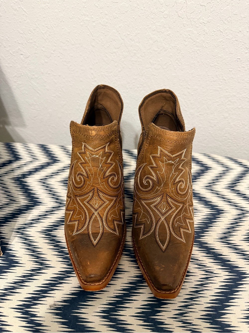 Durango Brown Leather Ankle Booties with Embroidered Design